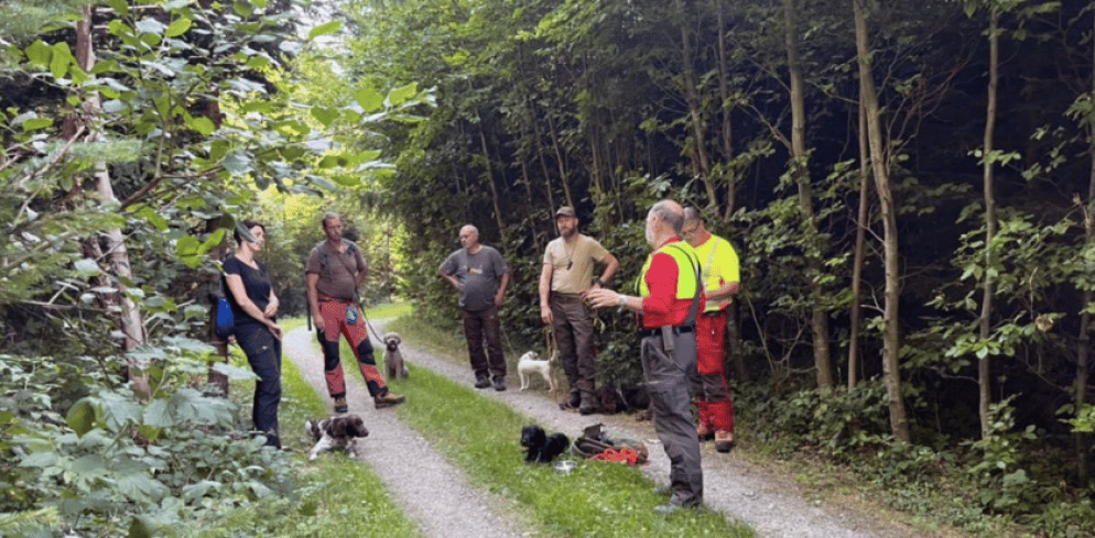 Addestramento dei cani che avranno il compito di individuare le carcasse di cinghiali infetti. Immagine Kanton Thurgau.