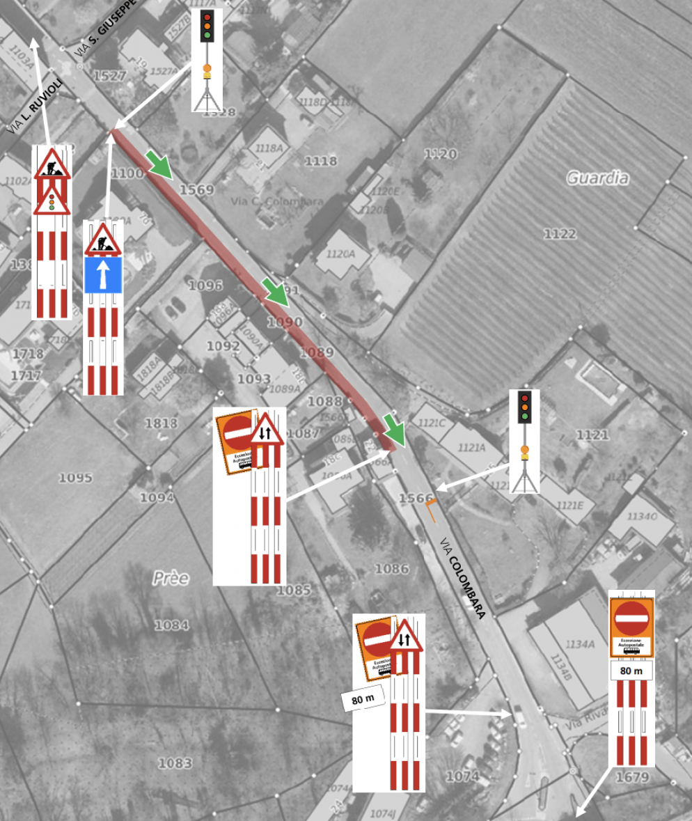 Completamento PGS su Via Colombara (1569 RFD) / Senso unico con eccezione traffico inverso Trasporto Pubblico